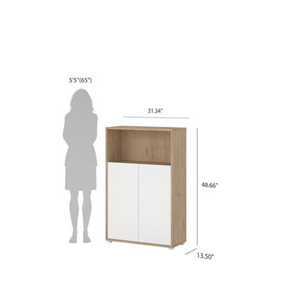 Adjustable 3 Shelf Bookcase with 2 Doors, Open Storage Home Office Bookshelf
