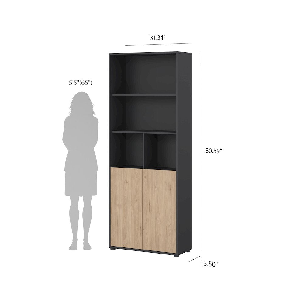 6 Shelf Boockase with 2 Doors, Home Office Storage