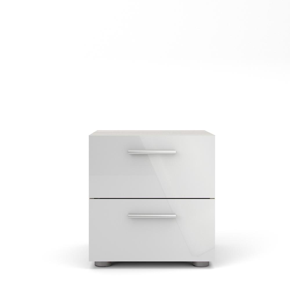 Austin 2 Drawer Nightstand, Oak Structure/White High Gloss