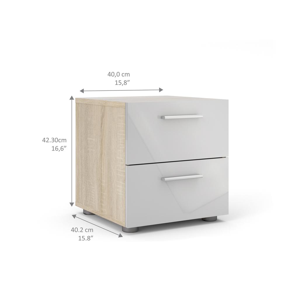 Austin 2 Drawer Nightstand, Oak Structure/White High Gloss