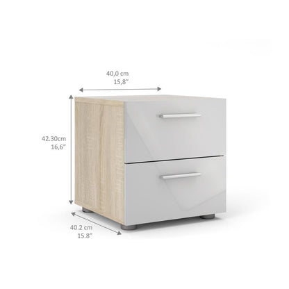 Austin 2 Drawer Nightstand, Oak Structure/White High Gloss