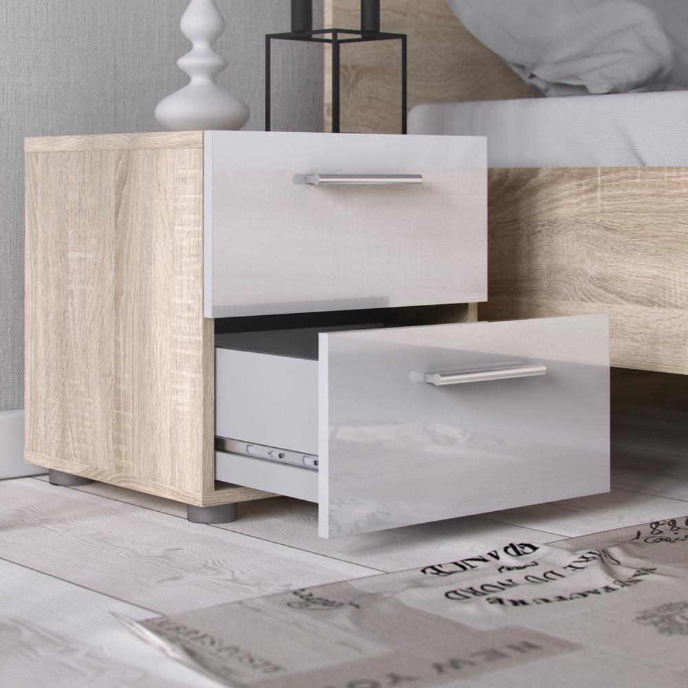 Austin 2 Drawer Nightstand, Oak Structure/White High Gloss