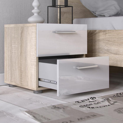 Austin 2 Drawer Nightstand, Oak Structure/White High Gloss