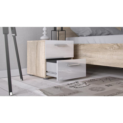 Austin 2 Drawer Nightstand, Oak Structure/White High Gloss