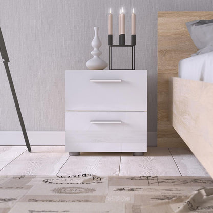 Austin 2 Drawer Nightstand, Oak Structure/White High Gloss