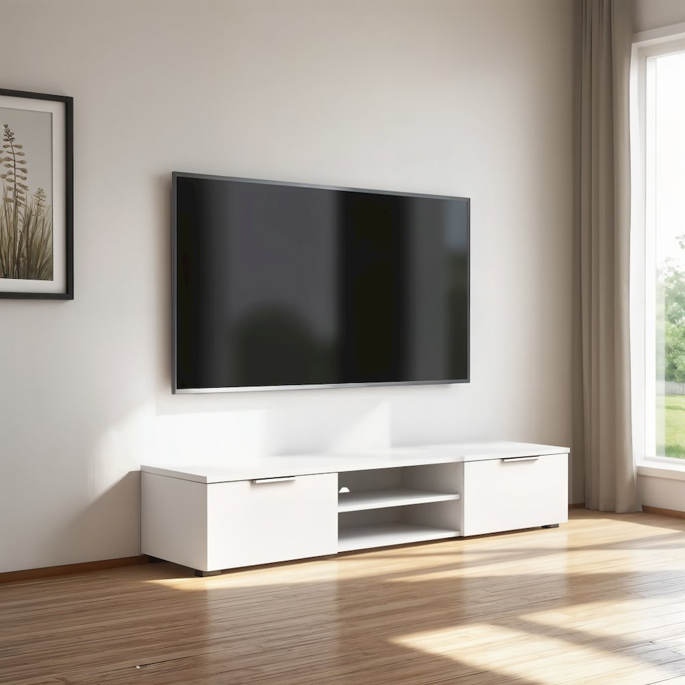 White High Gloss TV Cabinet - Stylish TV Stand with Drawers and Shelves