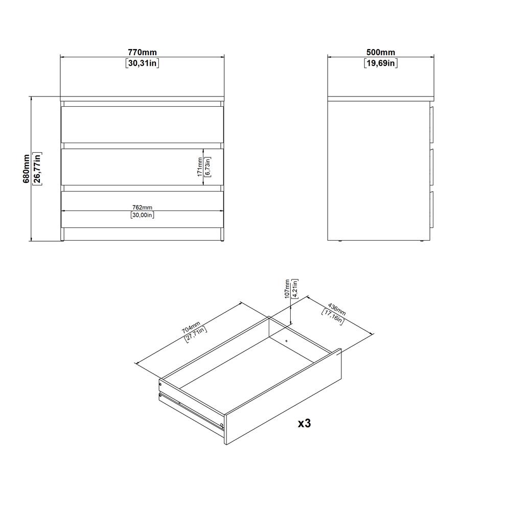 Scottsdale 3 Drawer Chest, Black Woodgrain