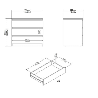 Scottsdale 3 Drawer Chest, Black Woodgrain