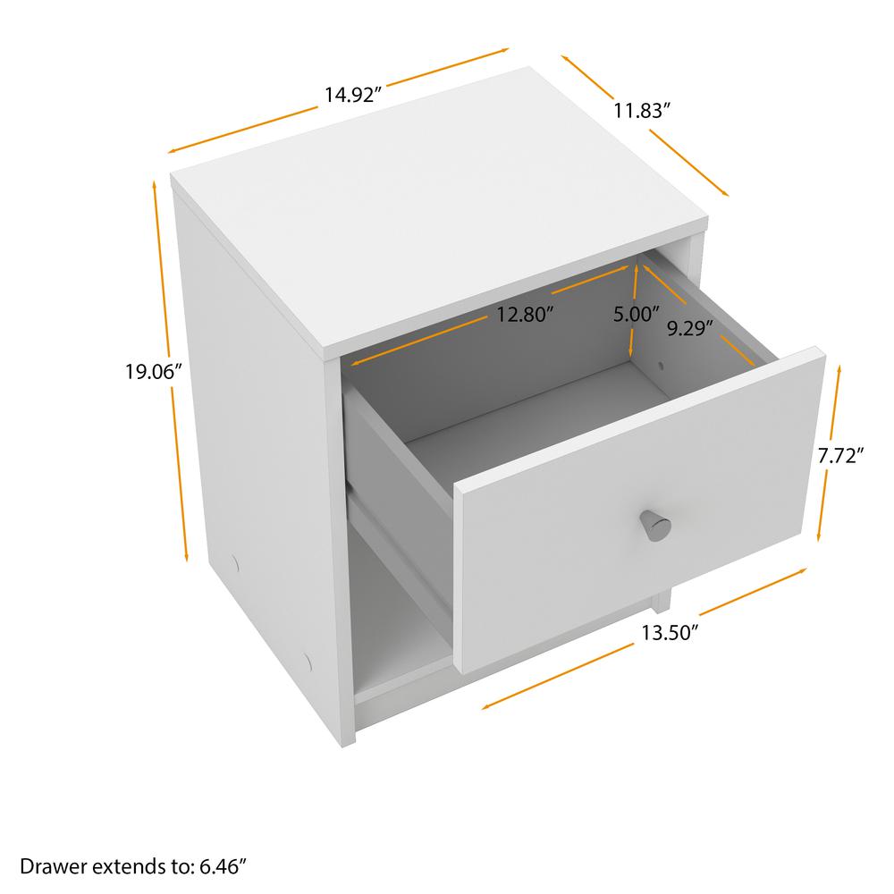 Portland 1 Drawer Nightstand, White