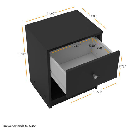 Portland 1 Drawer Nightstand, Black