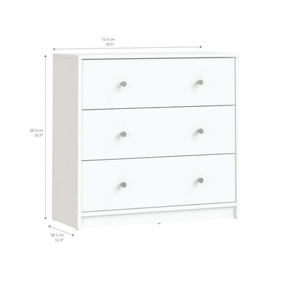 White 3 Drawer Nightstand - Large Bedside Dresser for Stylish Storage