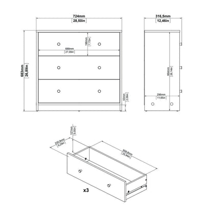 Portland 3 Drawer Chest, White