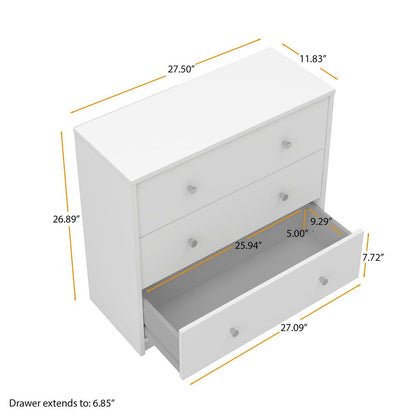 Portland 3 Drawer Chest, White