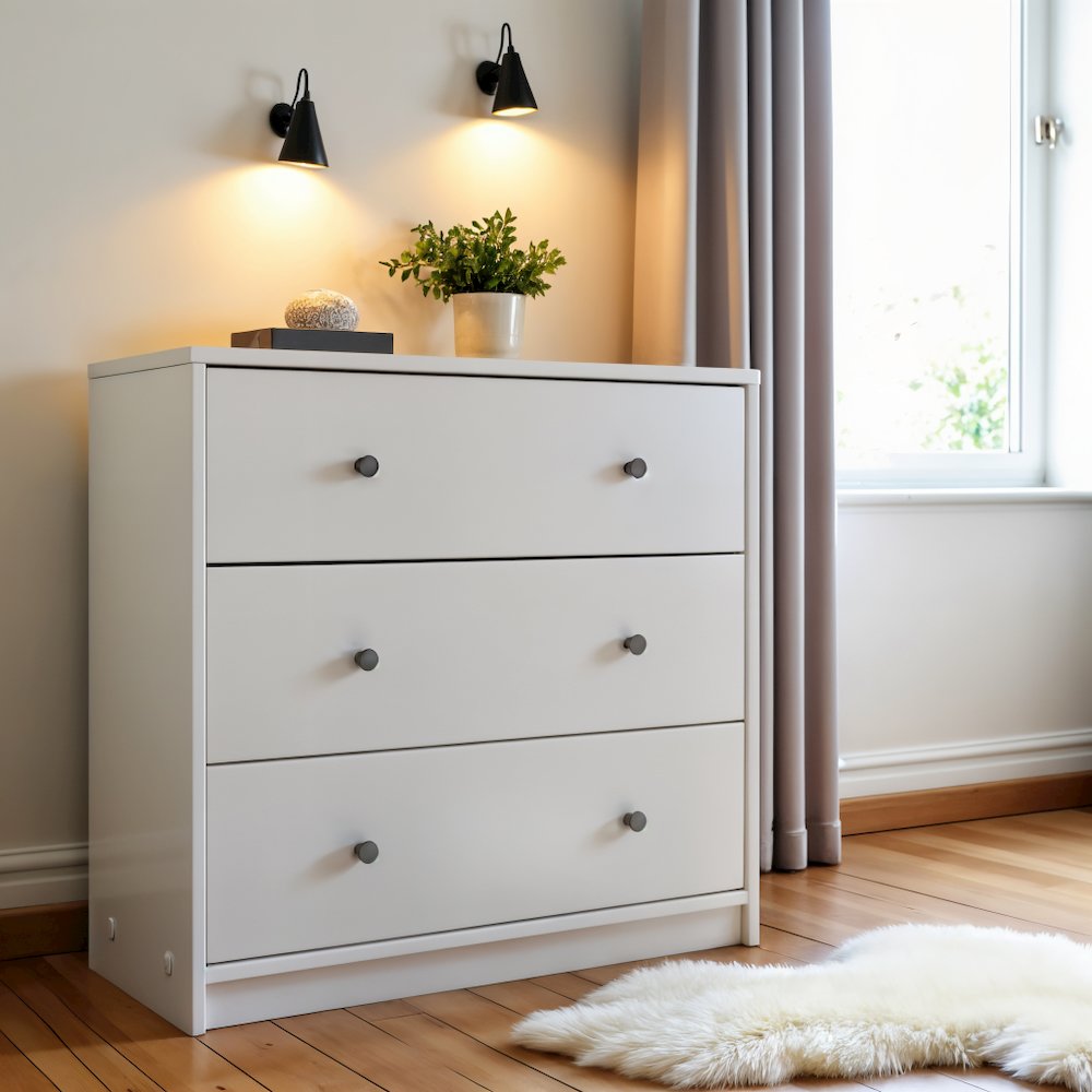 White 3 Drawer Nightstand - Large Bedside Dresser for Stylish Storage
