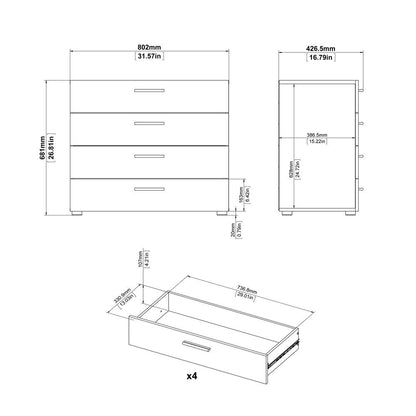Austin 4 Drawer Chest, Black Woodgrain