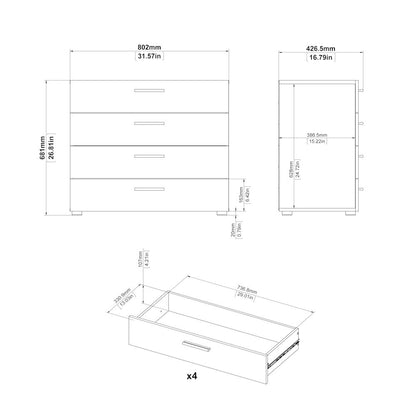 Austin 4 Drawer Chest, Oak Structure