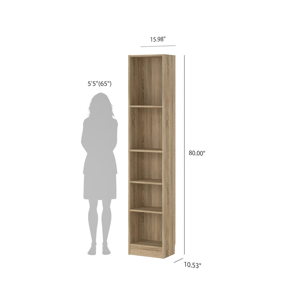 Element Tall Narrow 5-Shelf Office Bookcase, Oak Structure
