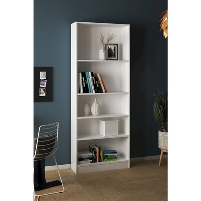 Basic Tall Wide 5 Shelf Bookcase, White