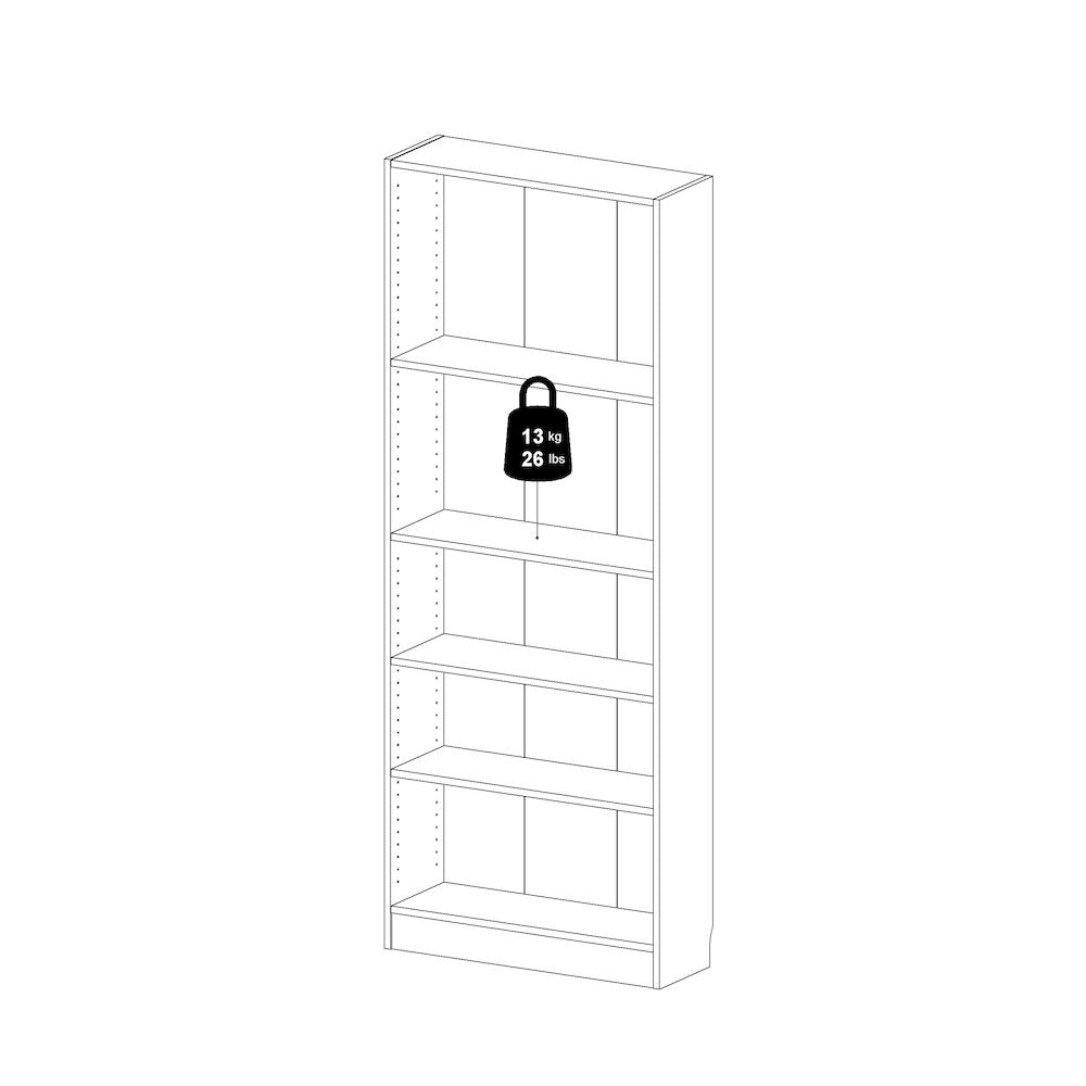 Basic Tall Wide 5 Shelf Bookcase, White