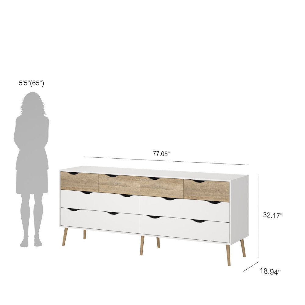 Diana 8 Drawer Double Dresser, White/Oak Structure