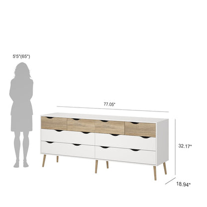 Diana 8 Drawer Double Dresser, White/Oak Structure