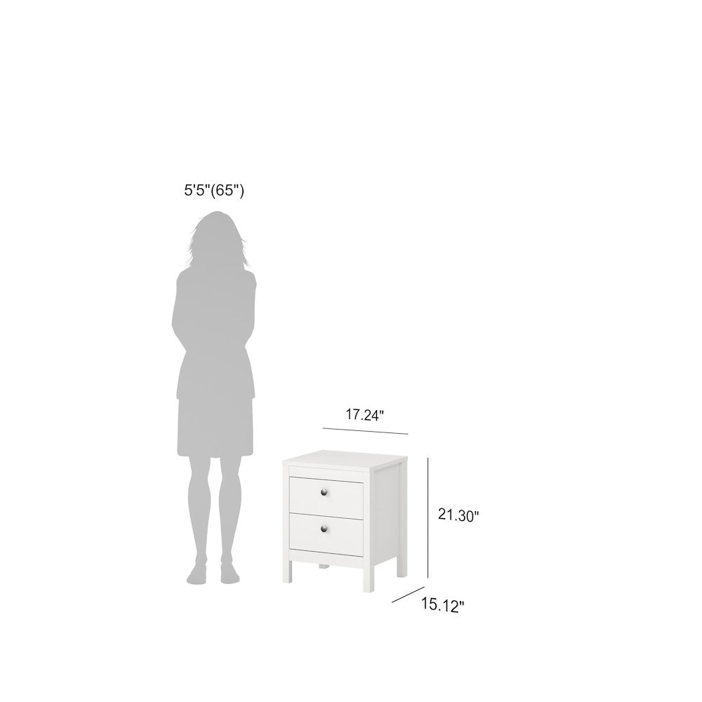 Madrid 2 Drawer Nightstand, White