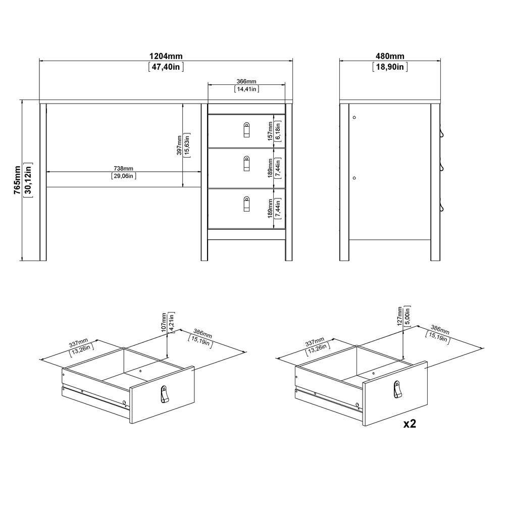 Madrid Home Office Writing Desk with 3 Storage Drawers, White