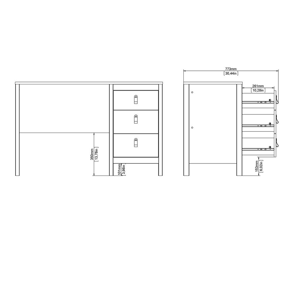 Madrid Home Office Writing Desk with 3 Storage Drawers, White