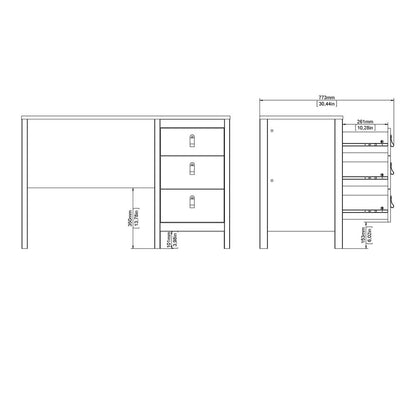 Madrid Home Office Writing Desk with 3 Storage Drawers, White