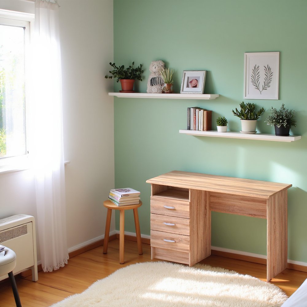 Brown Office Desk with Drawers - Compact Desk with File Cabinet Storage