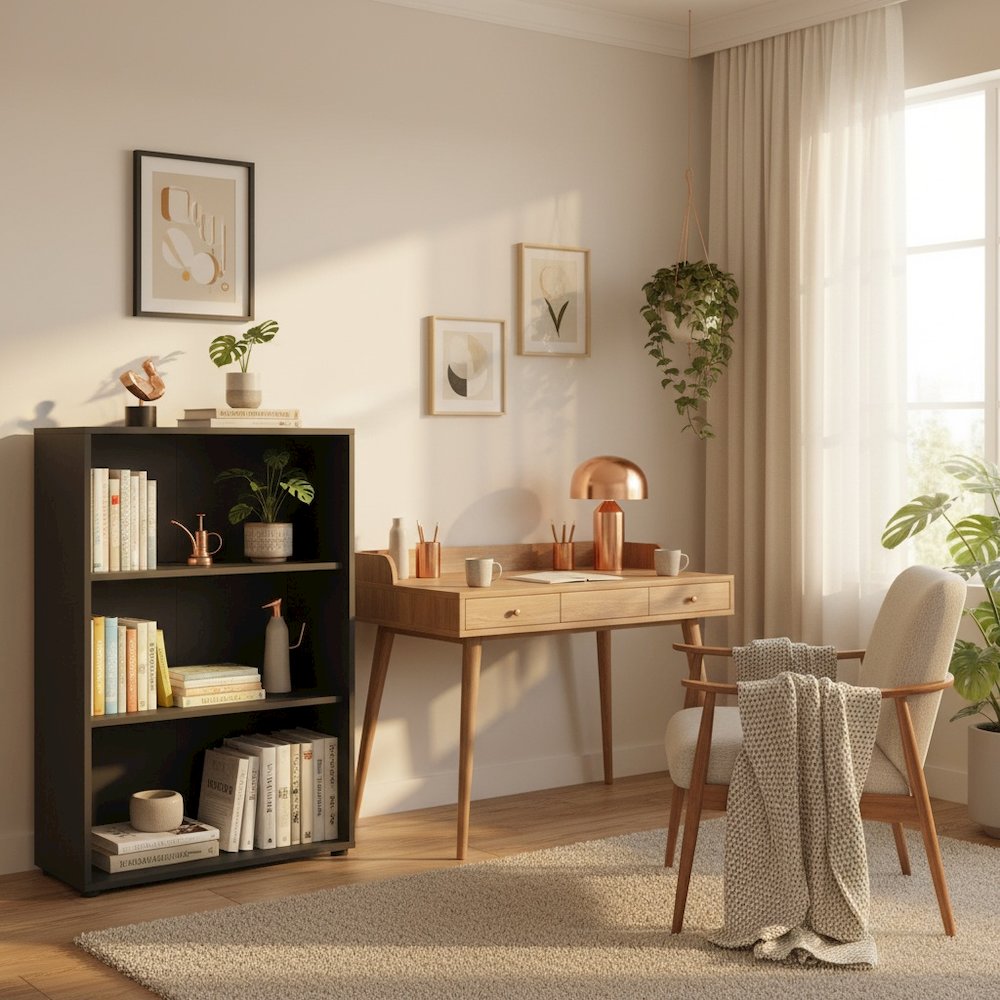 Modern Gray 3-Shelf Bookcase with Adjustable Storage for Home Office