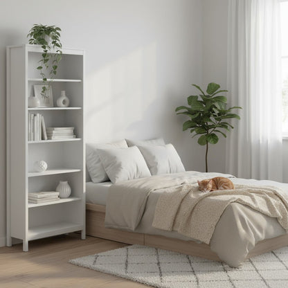 Modern White 6-Shelf Bookcase with Adjustable Shelves for Home Office