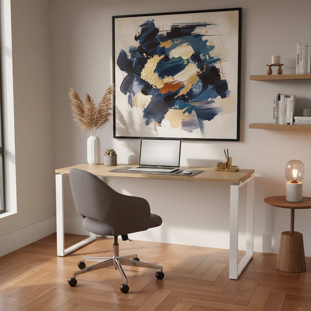 Brown Computer Desk with Metal Legs for Home Office or Study Room