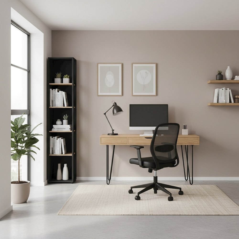 Gray 5-Shelf Bookcase with Fixed Shelves for Living Room or Office