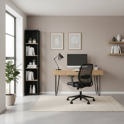 Gray 5-Shelf Bookcase with Fixed Shelves for Living Room or Office