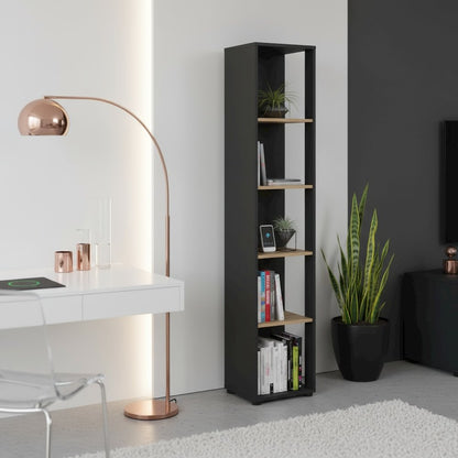 Gray 5-Shelf Bookcase with Fixed Shelves for Living Room or Office