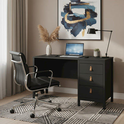 Black Matte Computer Desk with 3 Drawers, Home Office Study Table