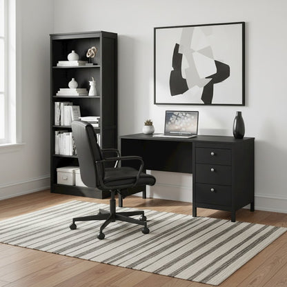 Black Matte Computer Desk with 3 Drawers, Home Office Study Table