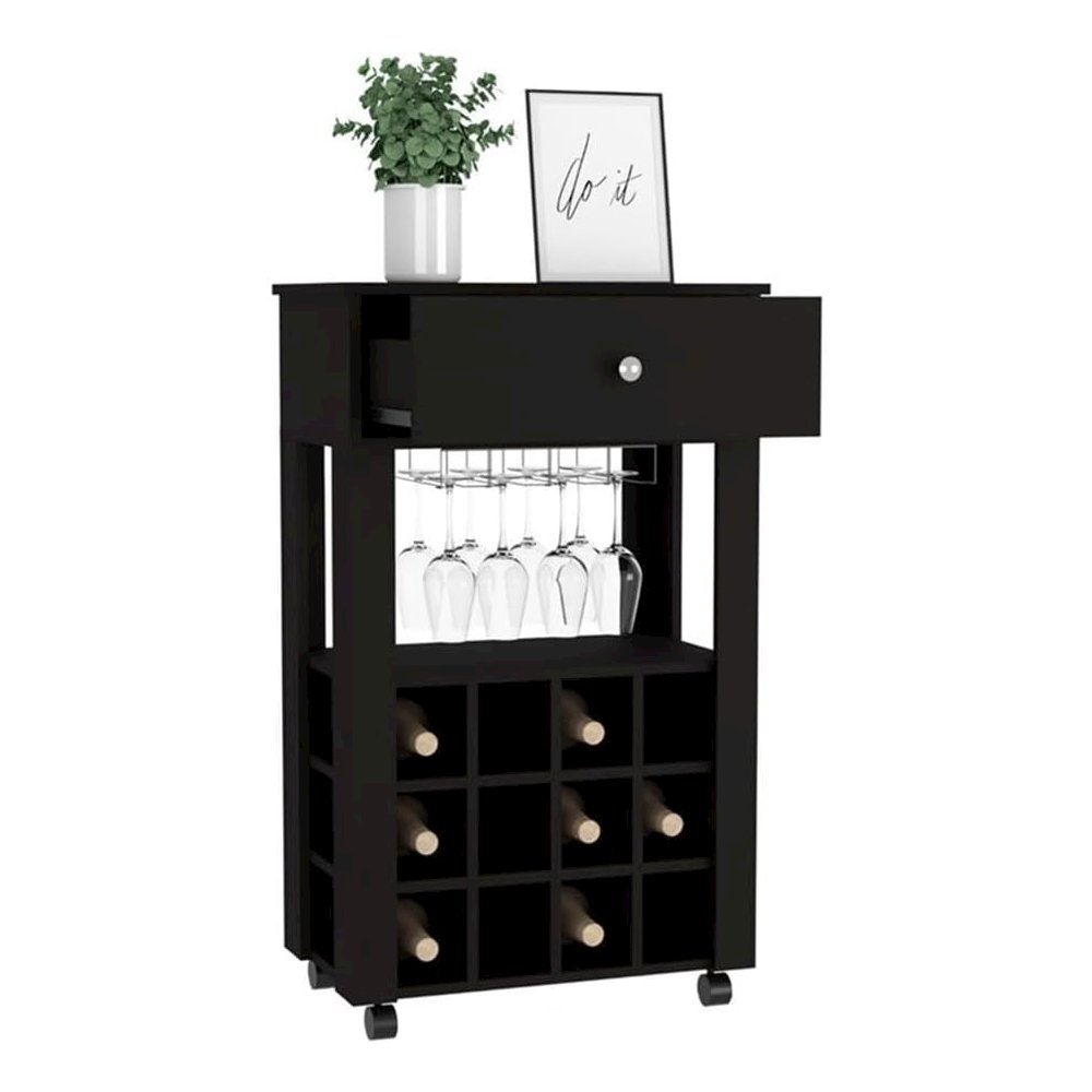 Memphis Bar Cart Black MDF