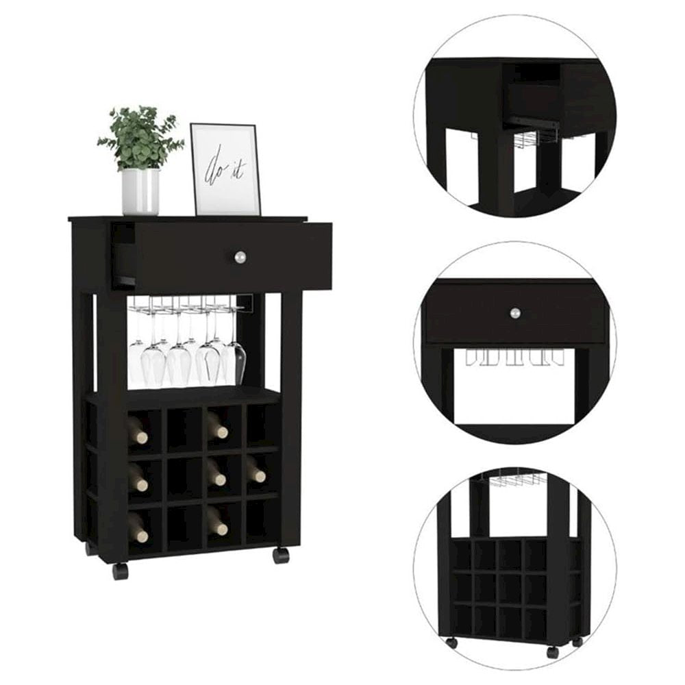 Memphis Bar Cart Black MDF