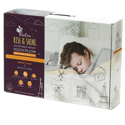 Kids Rise & Shine Adjustable Height Memory Foam Youth Pillow, White