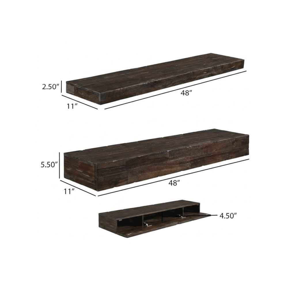 Distressed Floating Shelf Set With Hidden Storage (3 Pcs)