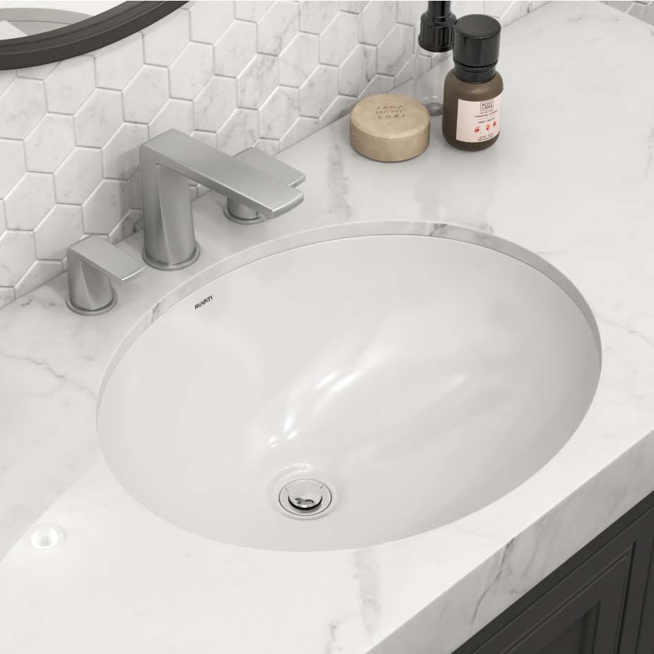 Ruvati 15 x 12 inch Undermount Bathroom Vanity Sink White Oval Porcelain Ceramic with Overflow - RVB0616