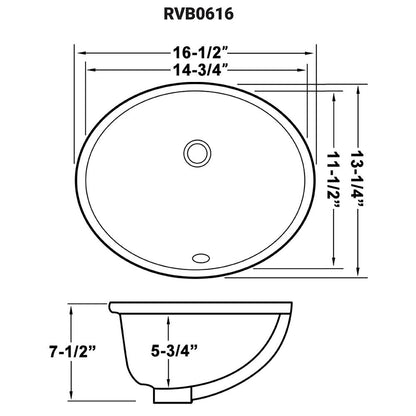 Ruvati 15 x 12 inch Undermount Bathroom Vanity Sink White Oval Porcelain Ceramic with Overflow - RVB0616