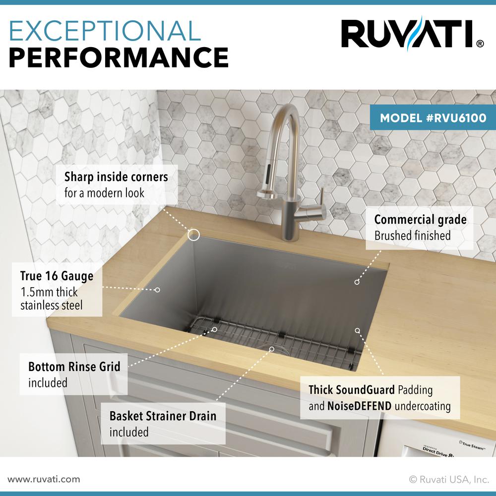 Ruvati 23" x 18" x 12" Deep Laundry Utility Sink Undermount 16 Gauge