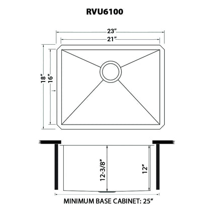 Ruvati 23" x 18" x 12" Deep Laundry Utility Sink Undermount 16 Gauge
