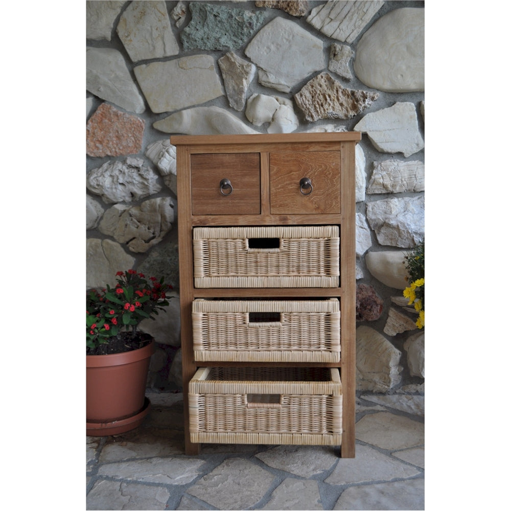 Safari Occasional Table w/ Drawer & Rattan Baskets