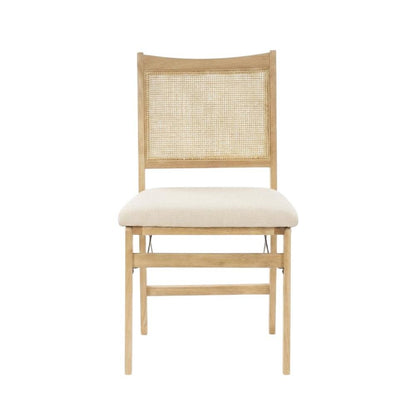 Beige Rattan Cane Folding Dining Side Chair with Polyester Fabric Seat
