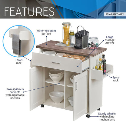 Techni Home Deluxe Mobile Kitchen Island Cart with Water Resistant Top