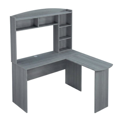 Wood Finish Desk with Hutch in Elegant Brown and Spacious Storage